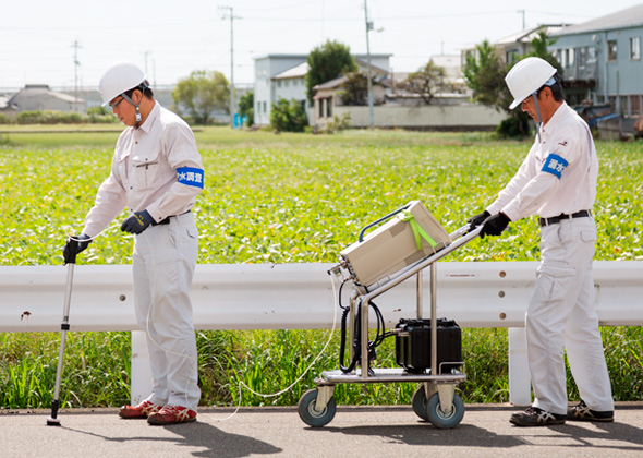 音聴が困難な場合はトレーサーガス式漏水調査